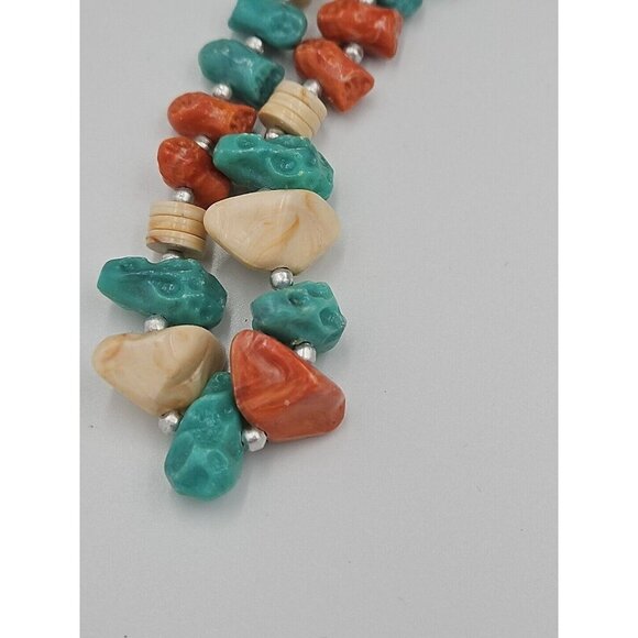 Vintage Faux Turquoise Teal Coral Speckled Single Strand Beaded Necklace 14" - Picture 4 of 5